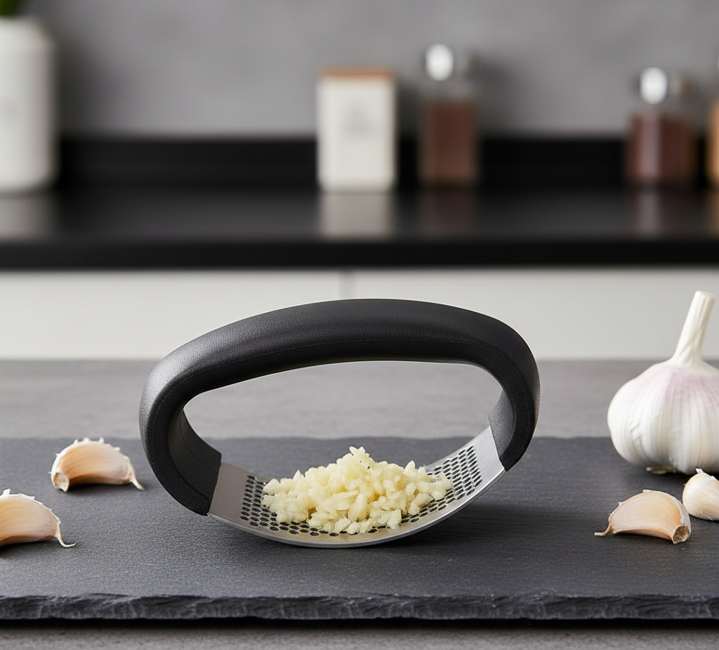 Ergonomic Stainless Steel Rocking Garlic Press – Effortless Mincer & Crusher