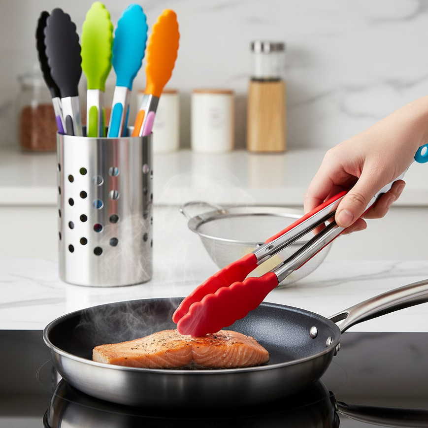 Professional Silicone Tipped Stainless Steel Kitchen Tongs
