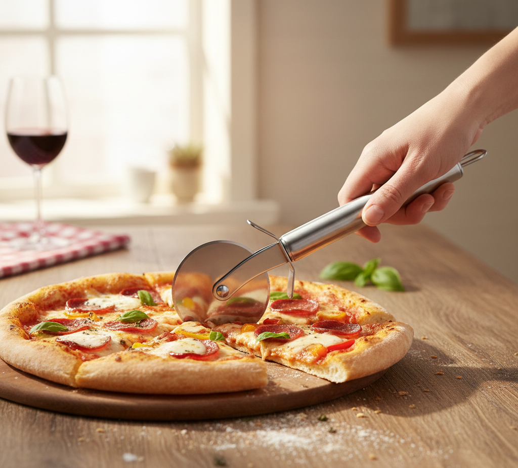 Professional Stainless Steel Single-Wheel Pizza Cutter – Sharp, Durable, & Ergonomic