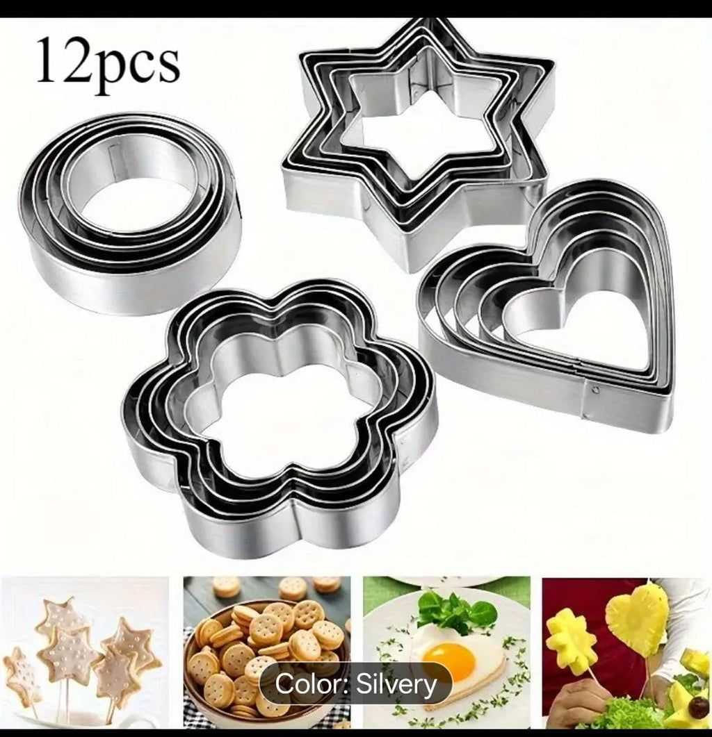12-Piece Stainless Steel Multi-Shape Cookie Cutter Set