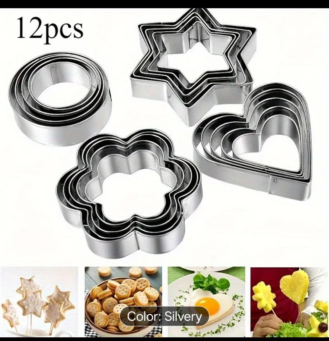 12-Piece Stainless Steel Multi-Shape Cookie Cutter Set